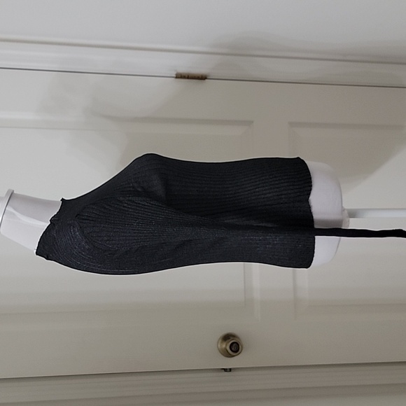 Rita Ora Size L Pewter Gray Metallic Ribbed Semi Sheer Mock Neck Top, EUC - Picture 4 of 11